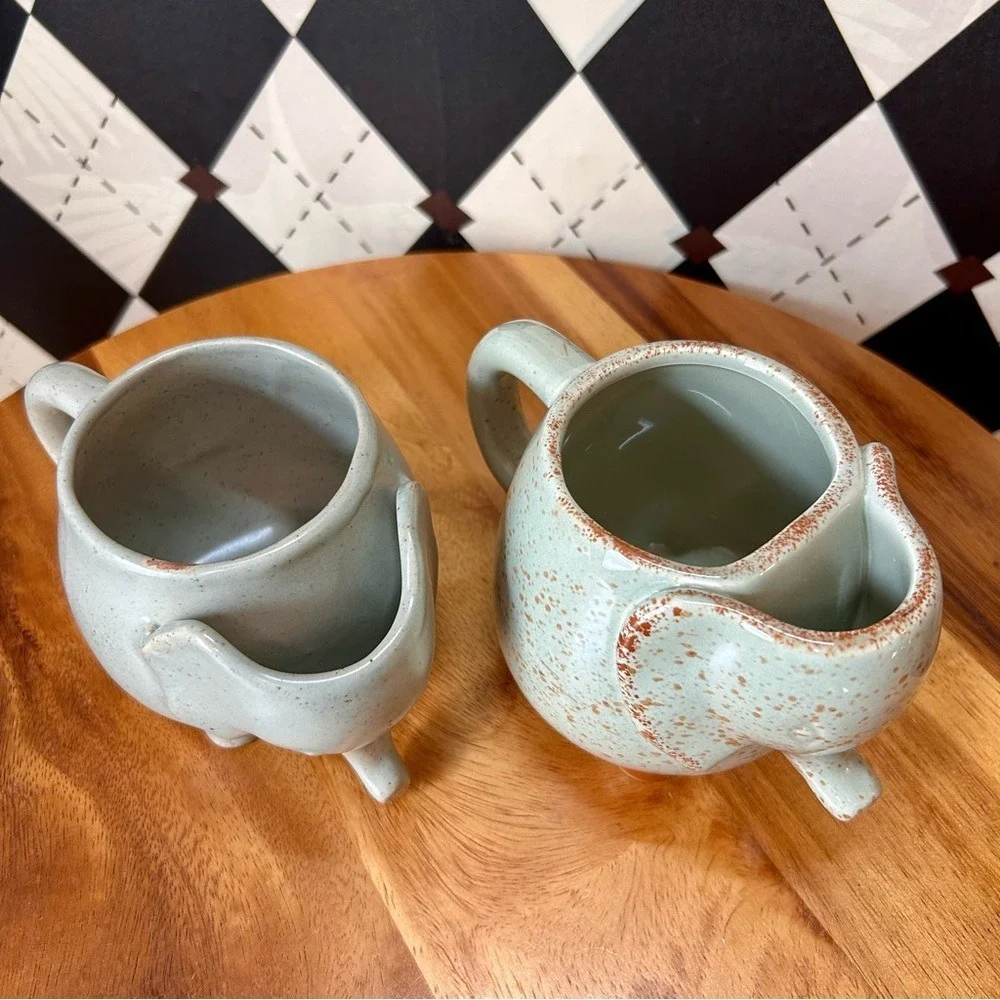 Elephant Ceramic Mugs Pair Pottery Cups with Tea Bag Holder‎ Pocket